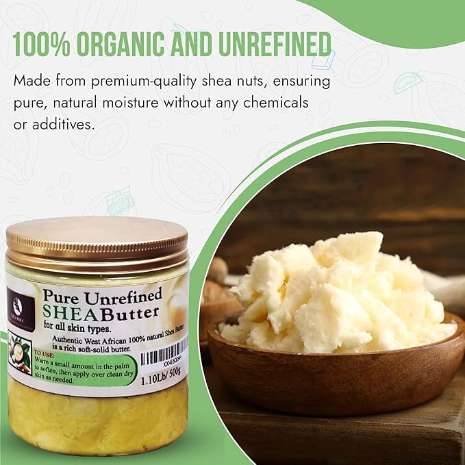 ALSOBEC Pure African Shea Butter Raw Organic, 100% Raw Shea Butter for Skin and Hair- Natural Unrefined Shea Butter, Best for Rough & Dry Skin, 1 lb