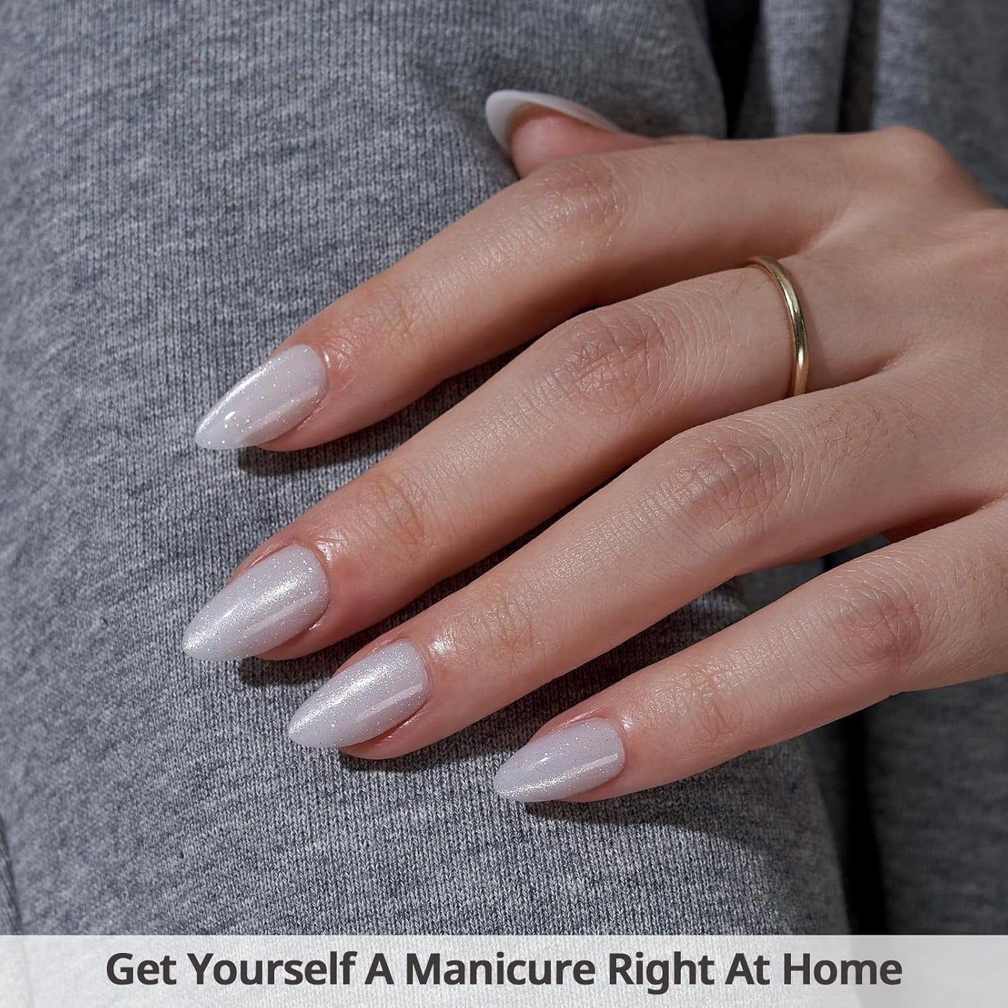 BTArtbox Press On Nails Short - Lamp-Curable White Cat Eye Almond Press On Nails with Glue for Women, Semi-Transparent Soft Gel Glue On Nails in 16 Sizes - 32 Stick On Nails Kit, Whitecaps