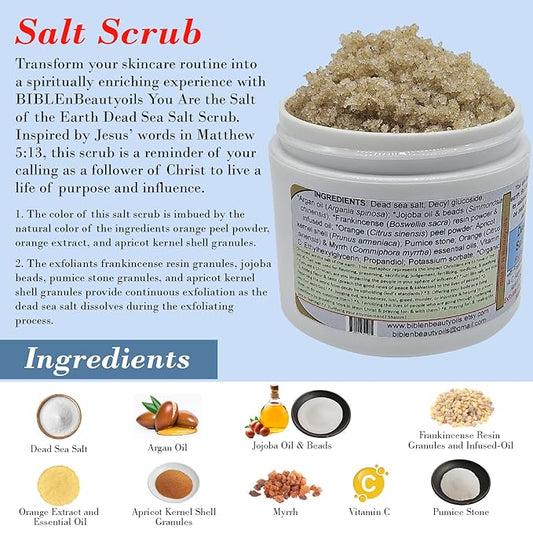 BIBLEnBeautyoils Salt Scrub, Face and Body Scrub with Frankincense, Myrrh, Orange, Dead Sea Salt Scrub, Exfoliating Sea Salt Scrub, Deep Cleansing Moisturizing Body Salt Scrub