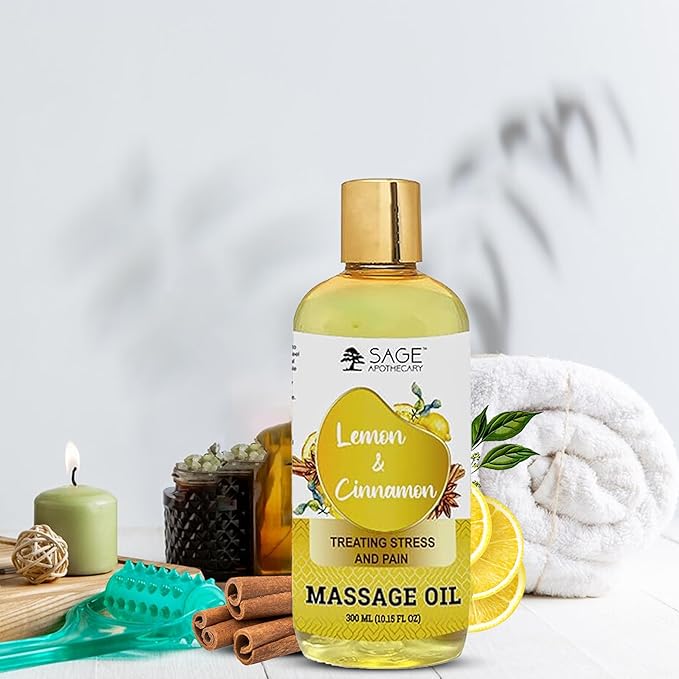 Lemon Cinnamon Massage Oil for Relaxed & Replenished Skin | No Parabens & Sulphates | Cruelty Free & Vegan Pure Natural Ingredients 300 ml