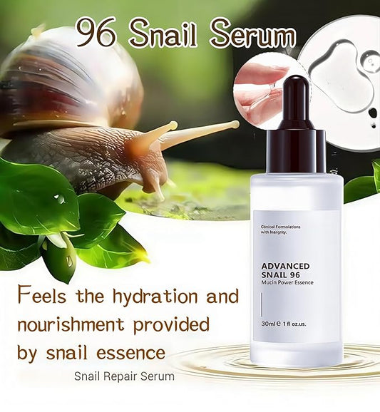 96 Snail Slime Facial Repair Serum, Facial Moisturizing Essence, Snail Secrete Filtrate for Darkening Skin and Fine Lines, Reducing Acne,Anti-aging Facial Serum 30ML