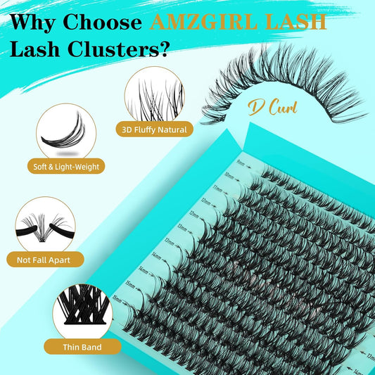 Lash Clusters Kit 240PCS Eyelash Extension Kit D Curl Wispy Clusters Lash DIY Lashes Extensions Kit Natural Individual Lashes Kit with Lash Bond and Seal Eyelash Tweezer(30D,D-Mix9-16mm)