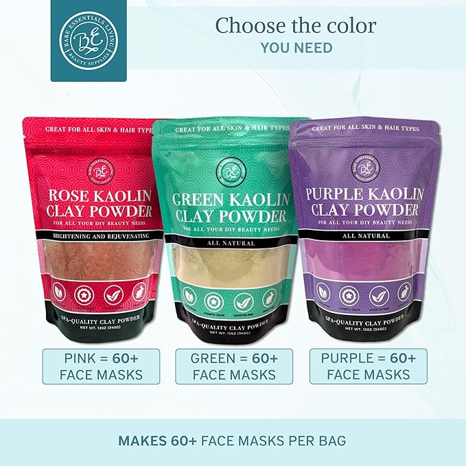 Bare Essentials Living - Purple Kaolin Clay Powder (12oz) 100% Natural Purple Powdered Clay for Seed Bombs, Clay Mask, DIY Spa, Soap, Bath Bomb, Deodorant, Can be Used as Kaolin Clay for Gardening