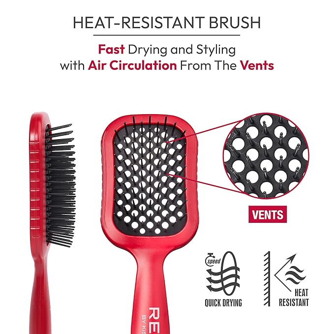Red by Kiss 1" Ceramic Styler Flat Iron, Heat Protector & Styling Serum, and Heat-Resistant Detangling Hair Brush