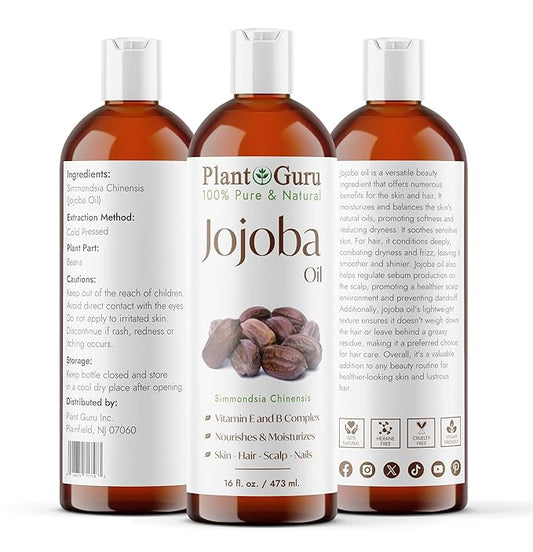 Jojoba Oil 16 fl. oz. Cold Pressed Unrefined - 100% Pure Natural Moisturizer For Skin, Body, Face And Hair Growth. Deeply Hydrating Carrier Oil For DIY Soap Making and Massage