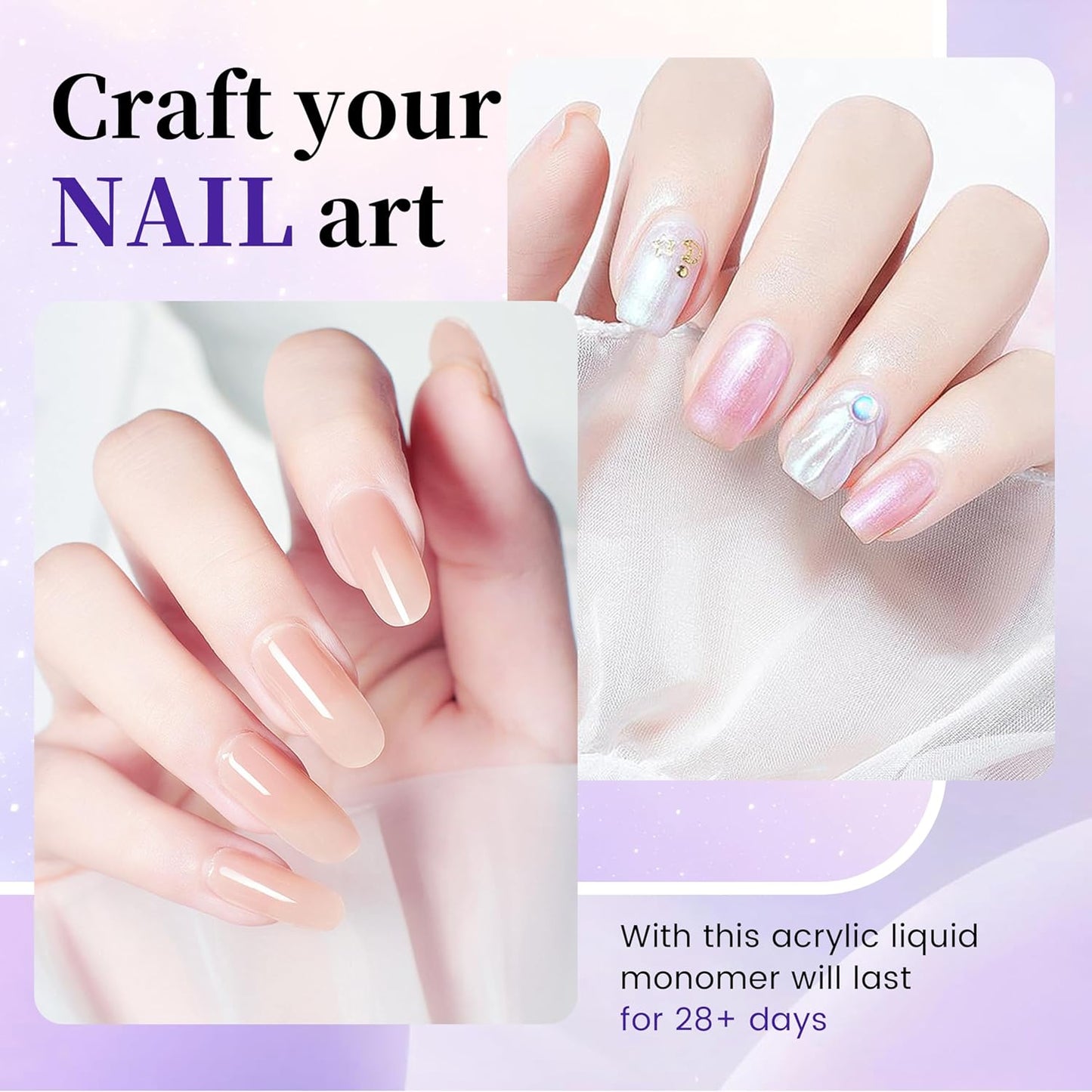 AIJIMEI Acrylic Liquid Monomer for Long Lasting 40ml Acrylic Liquid Professional Nail Art Supplies Suitable for Salon and Home (2pcs)