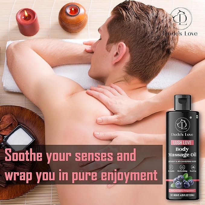 Organic - Berry Full Body Massage Oil - Revitalising, Detoxifying | No Stain & Non-Sticky | with Fractionated Coconut Oil, Lime & Juniper Berry Oil - 4.05 Fl Oz