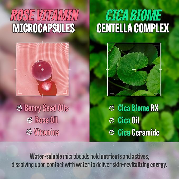 K-Beauty Rose Vitamin + Cica Biome Foam Gift Set | Daily Face Wash - Oil Based Cleanser to Foam | Korean Skin Care for Dry Sensitive Skin | Face Cleanser Bundle