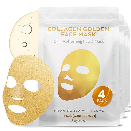 Korean Collagen Face Mask 4 pack - 24K Gold Face Mask Skin Care - Premium Alternative to Korean Sheet Masks - Deep Collagen Mask For Face, Skin - Hydrating Face Masks Skincare - Korean Face Mask Set
