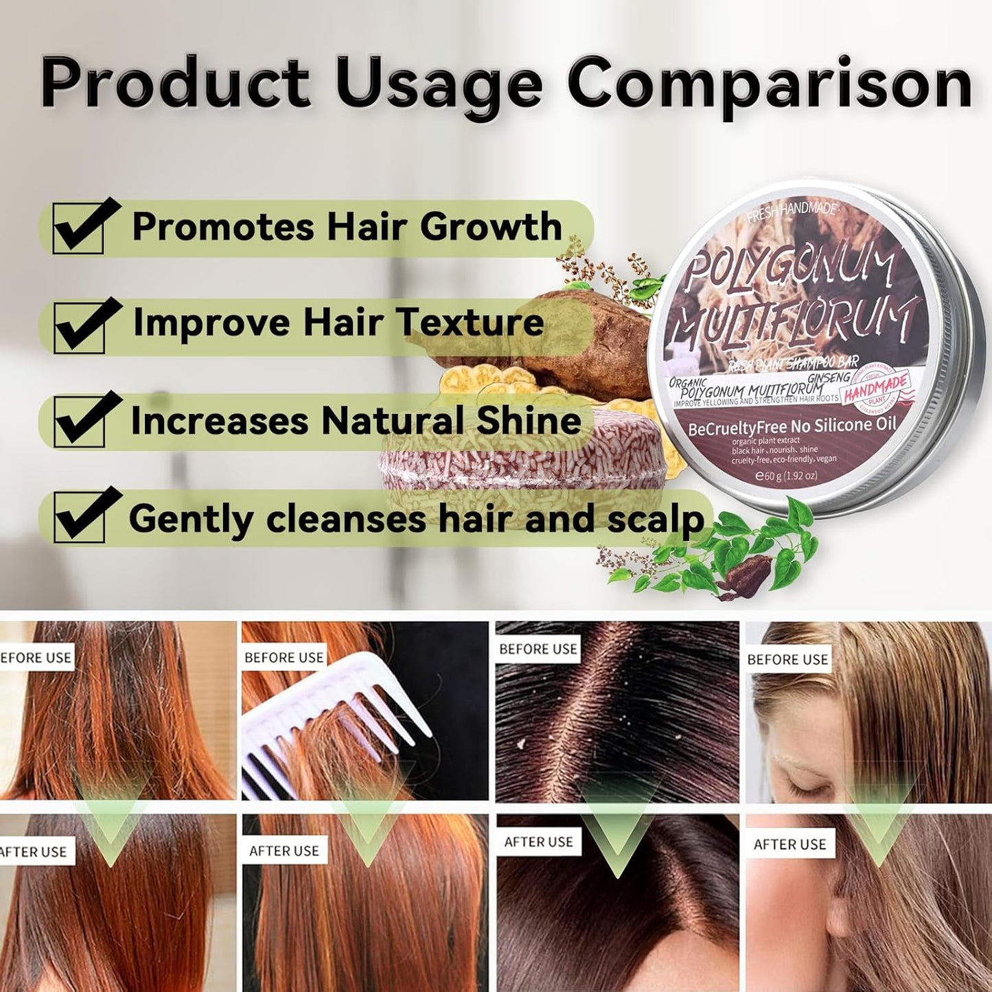 2PCS Shampoo Bar for Gray Hair, Shouwu Blackening Shampoo Soap for Gray Hair Natural Organics Shampoo and Conditioner Bar for Thinning Hair for Men & Women (Shouwu)