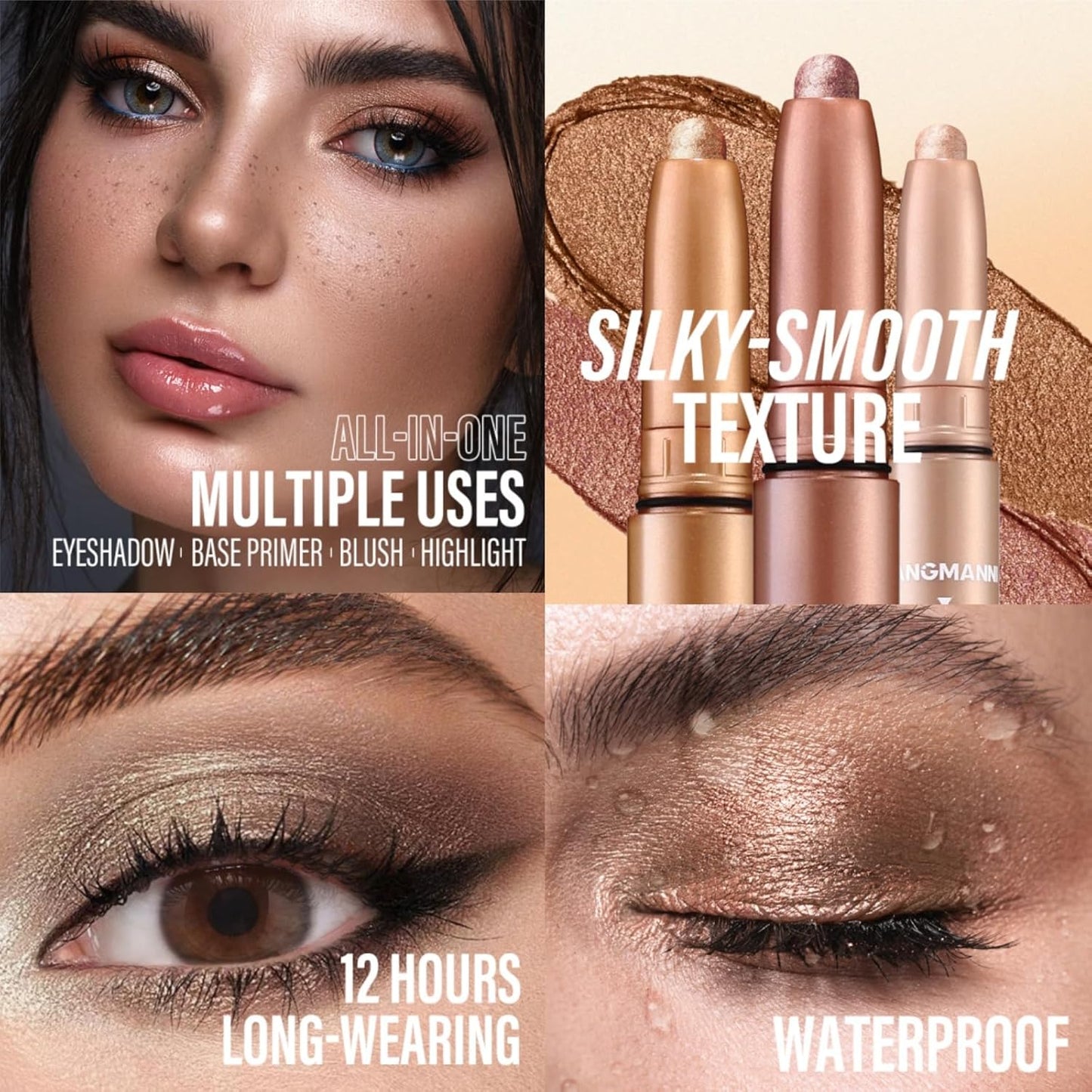 Jolilab Eyeshadow Stick Set, 2 PCS Matte Professional Bright-Colored Contouring and Highlight Eyeshadow Stick, Cream Waterproof Long Lasting High Pigmented Eye Shadow. (2, 21+21 2pcs)