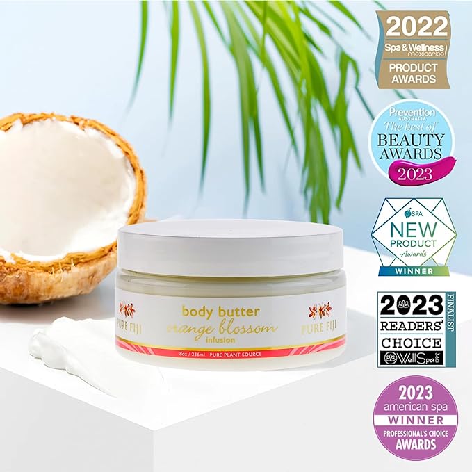 PURE FIJI Body Butter - Moisturizer Body Butter Cream - Face Cream and Body Lotion for Dry Skin with Natural Oils & Vitamin E, Body Butter For Women for Men,Orange Blossom, 8oz