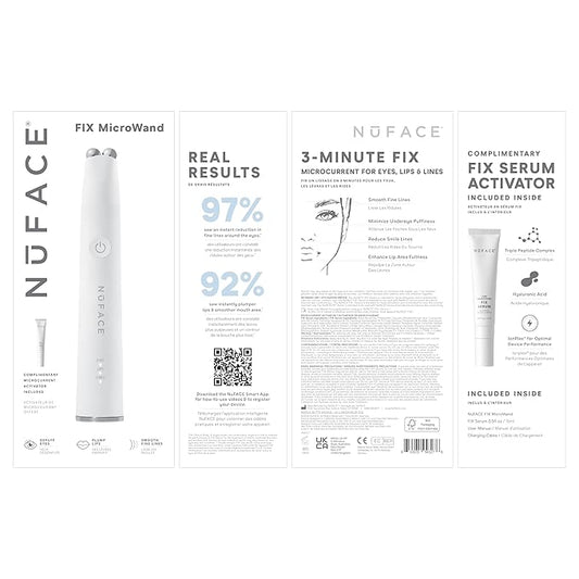 NuFACE FIX MicroWand Microcurrent Facial Device, FDA Cleared - Eyes, Lips & Lines Treatment with Serum Activator - Lip Plumper, Eye Depuffing Wand, Wrinkle & Smile Line Reducer, 3 On-the-Go Modes
