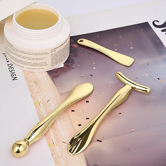 6Pcs Metal Eye and Face Cream Applicator Stick Cosmetics Spoon Spatula, Massager Tool for Facial Massage, Reduce Puffiness (Gold)