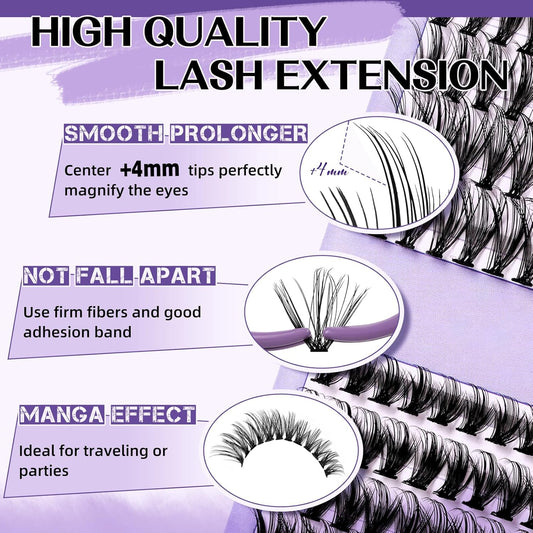 B&Qaugen Lash Extension Kit for Beginners Eyelash Extension Kit Manga Lash Clusters Kit 280 PCS Individual Lashes Kit Volume 40D+50D Soft D Curl Eye Lash Extension Lash Kit(Manga-40D+50D-D-9-16MIX)