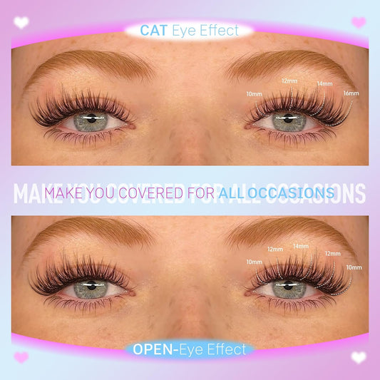 Pawotence Wispy Lash Clusters Natural Cluster Lashes Extension DIY Natural Eyelash Clusters Extension 10-16mm Individual Lashes False Eyelashes Wispy Soft Cluster Eyelash Extensions