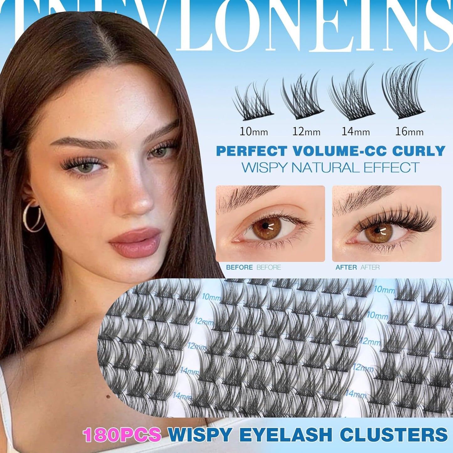 Wispy Lash Clusters Kit Natural Cluster Eyelash Extension C-curly Eyelash Clusters Kit 180Pcs Lash Extension Kit 10-16MM Individual Lashes Clusters Lightweight Eyelash Extension Kit by TNFVLONEINS