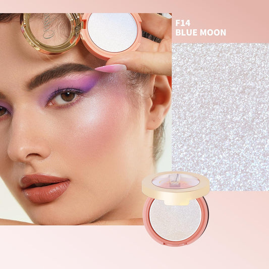 Oulac Holo Highlighter Blush Eyeshadow 2in 1| Intense Subtle Shimmery Blush Creamy Texture| Highlighting Eye Topper| Holographic Color Inner Corner Eye| 4.8g F14 Blue Moon