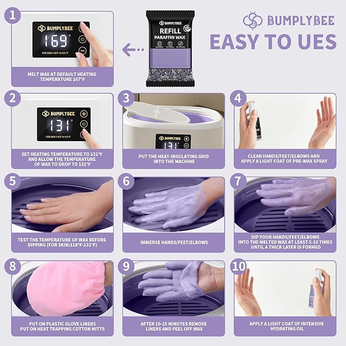 Paraffin Wax Kit - 10 Packs Lavender Paraffin Wax Refills with Silicone Brush - Paraffin Wax for Hand and Feet Refill, Paraffin Wax for Hands, Skin Moisturizing, Non-Greasy, Easy-Peeling
