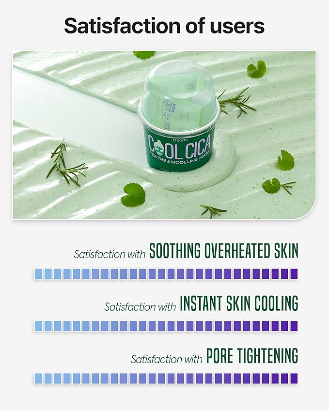 O’earth Cool Cica Tea Tree Modeling Mask- Rapid Cooling & Pore Tightening Korean DIY Home Spa Mask - Easy to Use - Hydrating & Deep Pore Cleansing, Pack of 3, 1.01oz.