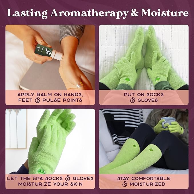 Purple Canyon Fuzzy Socks & Gloves and Essential Oil Balm Spa Kit | Green Socks and Gloves Infused with Aloe Vera and Vitamin E Oil | Beeswax Miracle Balm for Cracked Heel Repair and Foot Care