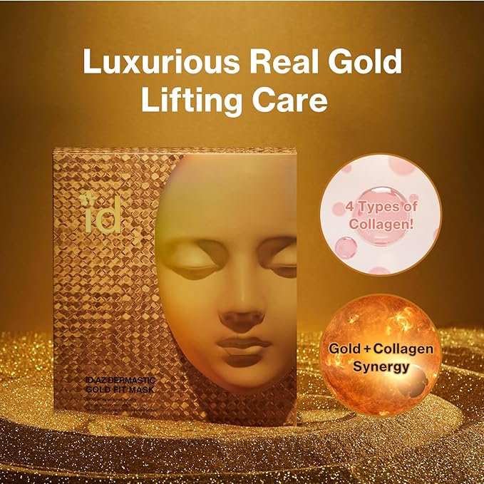 Dermastic Gold Fit Mask | Rejuvenating Facial Masks | Hydrating, Toning & Firming Facial Mask | Helps Enhance Skin Elasticity | Made in Korea - 4 Packs