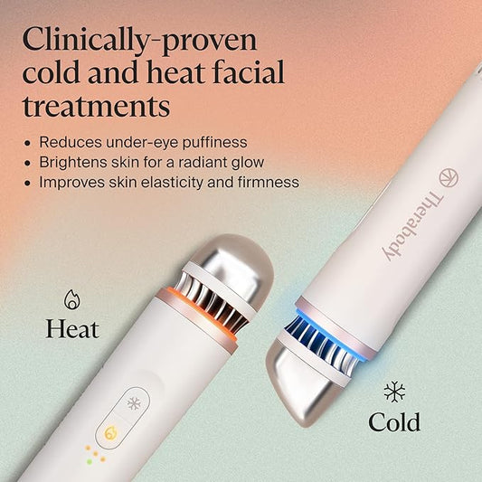 Therabody TheraFace Depuffing Wand – Cold and heat skincare treatment to depuff and glow; beauty wand, face roller and eye massager for dark circles and radiant skin, White