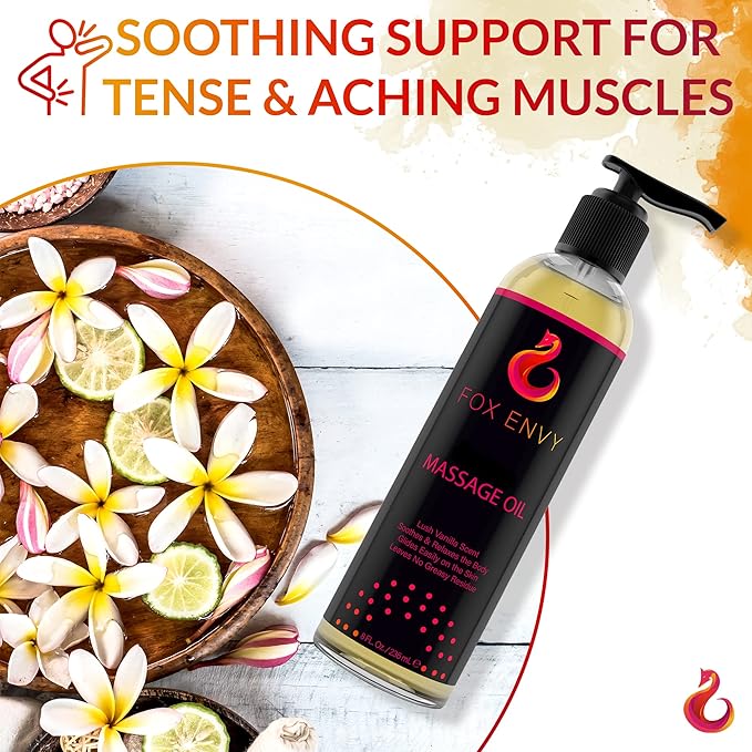 Body Massage Oil: Massage Oil for Massage Therapy, Premium Massaging Oil-Lush Vanilla Scent with Jojoba & Coconut Massage Oil, Therapeutic Massage, Oil 1Bottle, 8 fl oz