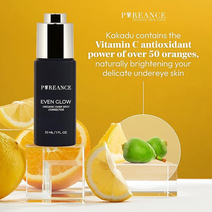 Even Glow - Organic Vitamin C Serum for Dark Spots on Face - Dark Spot Corrector, Dark Spot Remover for Face & Body - with Kakadu Plum Extract, Maple Leaf Extract, Aloe Leaf Juice & More - 1 Fl Oz