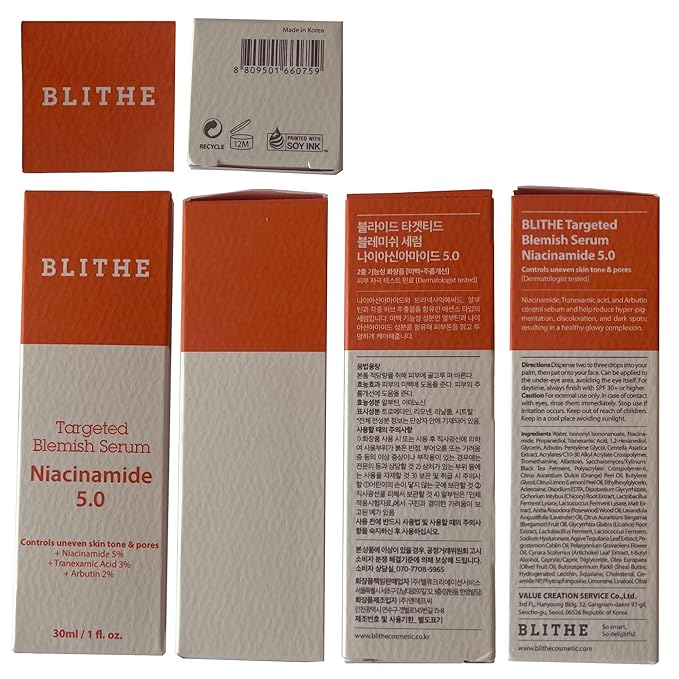 BLITHE Niacinamide 5% + Tranexamic Acid 3% Serum, Dark Spot Corrector - Vitamin B3 Niacinamide for Face, Skin Soothing Cica & Allantoin, Arbutin & Tranexamic Acid, 1oz