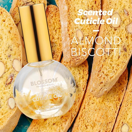 Blossom Cuticle Oil for Nails, Hydrating, Moisturizing, Gourmand Scented Nail Oil Cuticle Care, Infused with Real Flowers, Made in USA, 0.5 fl. oz, Almond Biscotti