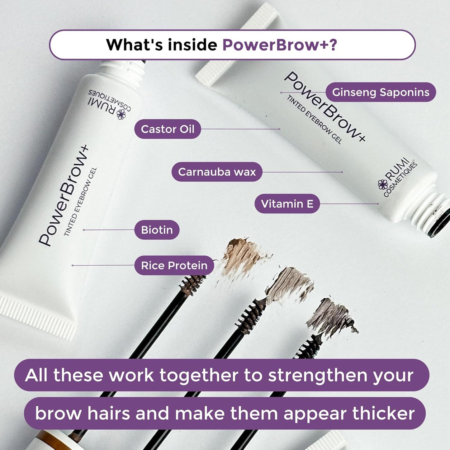 PowerBrow+ Tinted Eyebrow Gel For Older Women - Defines, Fills, Thickens Brows - 2-in-1 Formula - Natural Color, Quick Fixing, Long-Lasting - Hypoallergenic Light Brown (Latte)