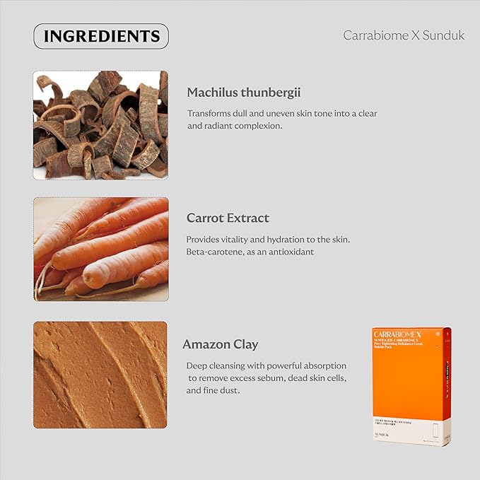 SUNDUK Jeju Carrabiome X Pore Tightening ReBalance Fresh Carrot Bubble Pack Remove Black Heads Pore Deep Cleaning (4G*12EA)