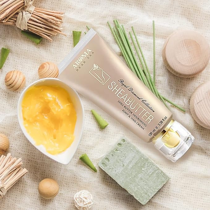 AROMA DEAD SEA Shea Butter Foot And Nail Cream Nourishing And Repair Damaged Skin. Enriched With Tea Tree Oil, Vitamin E And Wheat Germ Oil. Improves Skin Elasticity. (3.5 Fl.oz) (Pack Of 1)