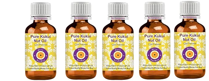 Deve Herbes Pure Kukui Nut Oil (Aleurites moluccanus) Cold Pressed (Pack of Five) 100ml X 5 (16.9 oz)