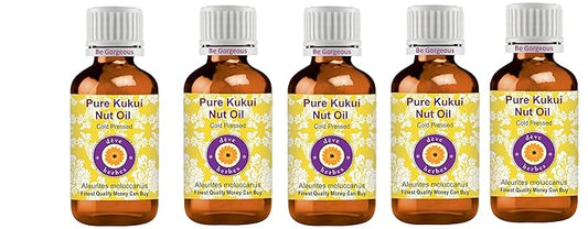 Deve Herbes Pure Kukui Nut Oil (Aleurites moluccanus) Cold Pressed (Pack of Five) 100ml X 5 (16.9 oz)