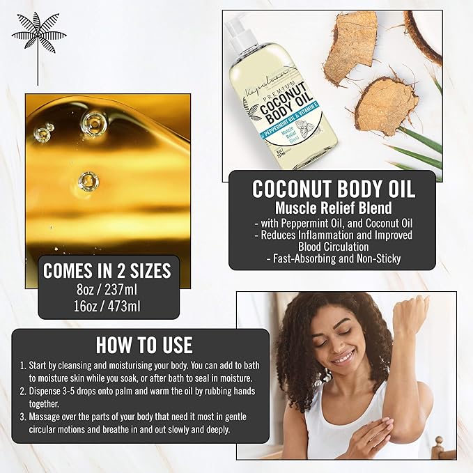 Massage Body Oil - Muscle Relief Blend with Arnica, Peppermint & Rosemary – for Muscles, Joints, Full Body Massage 8oz