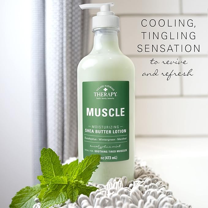 Village Naturals Therapy Muscle Shea Butter Lotion, Eucalyptus Mint Scent, 16 fl oz, Pack of 3