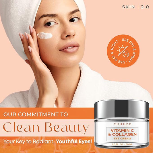 Vitamin C & Collagen Eye Cream – Dermatologist-Tested, Anti-Aging, Korean Skin Care, Brightens Dark Circles & Firms Skin – Hydrating & Nourishing Formula - 95% Natural, Vegan– 1.69 FL. Oz