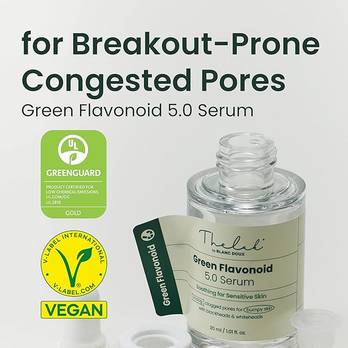 THE LAB BY BLANC DOUX Green Flavonoid 5.0 Serum & 2.0 Sunscreen Soothing Hydrating Moisturizing Facial Treament SPF 50 for Sensitive Acne-Prone Skin Korean Beauty Skincare