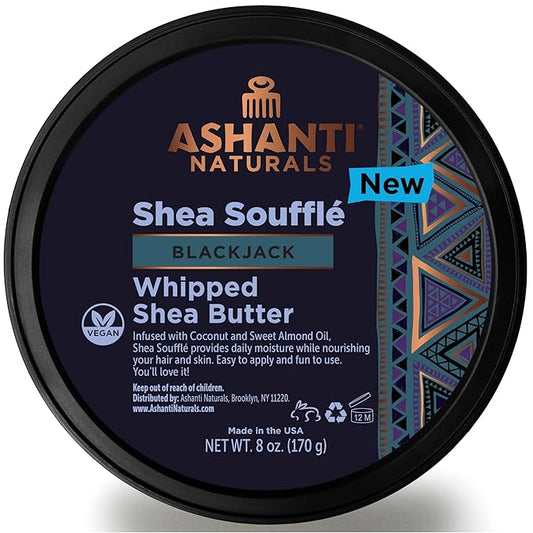 Scented Whipped Shea Butter | African Body Butter for Men w/Coconut and Almond Oil (Blackjack Souffle, 8 oz)