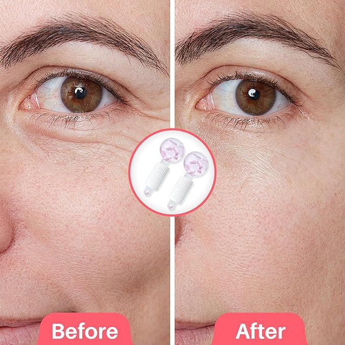 Ice Globes & Ice Roller for Face and Eyes - Facial Massage Tools for Skin Care, Reduce Wrinkles & Puffiness, Cooling Globes & Roller Ball for Glowing Skin (Pink/2PCS)