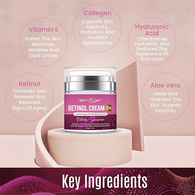 Retinol Cream – 3% (Percent) Retinol Cream for Face with Hyaluronic Acid – Anti-Aging Face Cream for Fine Lines and Wrinkles – Hydrating Face Moisturizer with Shea Butter, Aloe Vera