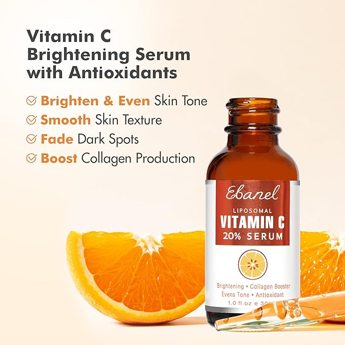 Ebanel Vitamin C Serum for Face with Ferulic Acid, Retinol, Vitamin B5 & E, Antioxidant Brightening Serum, Dark Spot Remover for Face, Anti-Aging Facial Skin Care for Day and Night