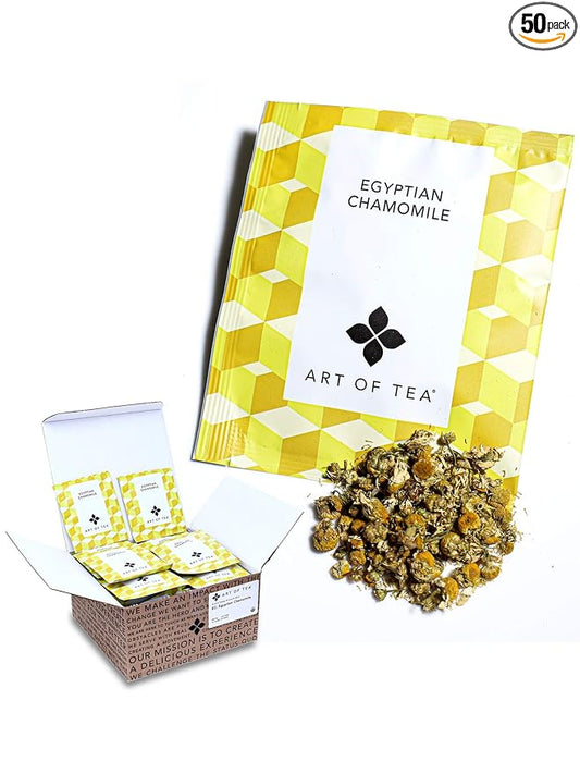 Art of Tea | Organic Egyptian Chamomile Tea Bags - Caffeine Free Herbal Tea | 50 Eco Friendly Pyramid Tea Bag Sachets