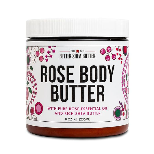 Rose Body Butter for Dry Skin with Whipped Shea Butter and Pure Essential Oil | Ultra Hydrating Rose Lotion for Women | All Natural Moisturizer with No Synthetic Fragrances
