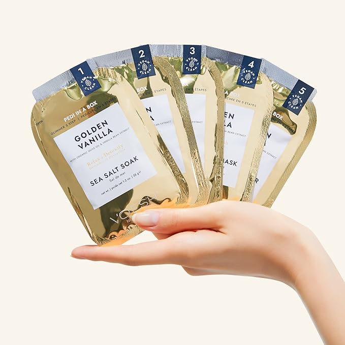 VOESH Pedi in a Box Glimmer - 2 Packs, Golden Vanilla, Pedi in a Box, Spa Pedicure Kit, Sparkly Pedicure, DIY Pedi, Foot Care, At-Home Pedi Products, Vegan Skincare