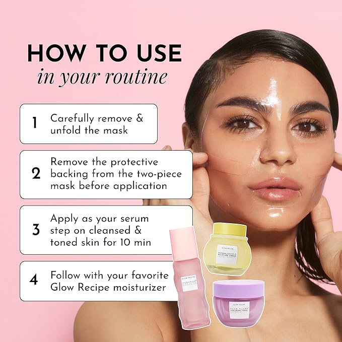 Glow Recipe Watermelon Glow Jelly Sheet Mask Bundle (3 Count) - Disposable Hydrogel Face Mask with Centella Asiatica & Hyaluronic Acid - Skin-Cooling Serum to Soothe & Replenish Dehydrated Skin