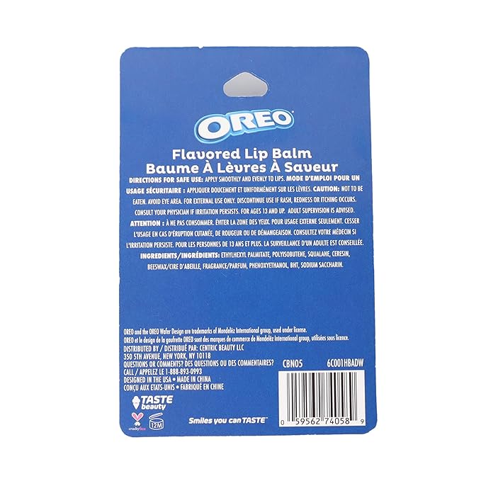 Taste Beauty Oreo Molded Lip Balm, Oreo Cookie Flavored Moisturizing Lip Balm in Cute Oreo Shaped Balm Container, White