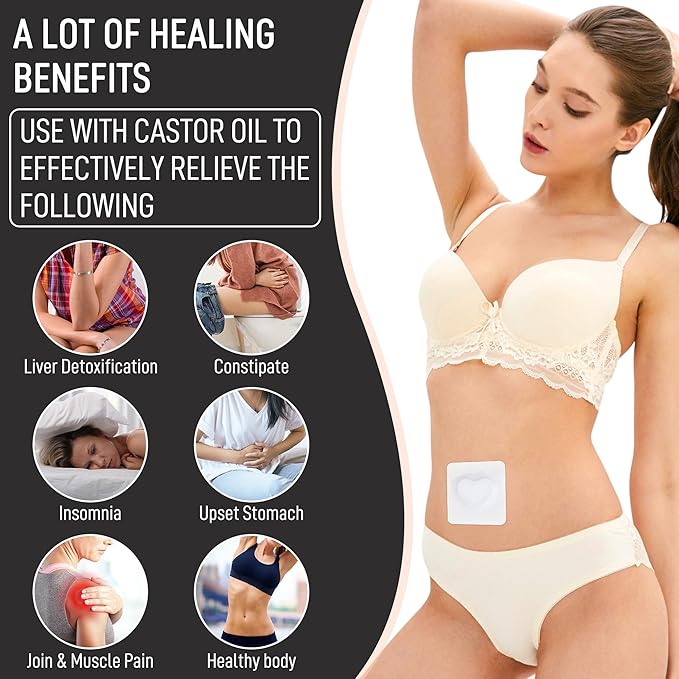 20Pcs Castor Oil Pack Wrap in Belly Button for Liver Detox, Highly Absorbent Self-Adhesive Castor Oil Wrap Organic Cotton, Anti-Seepage(Oil Not Included)
